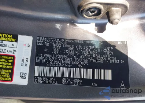 2011 Toyota Sienna Xle V6 из США, поврежденный, VIN 5TDYK3DC9BS117594